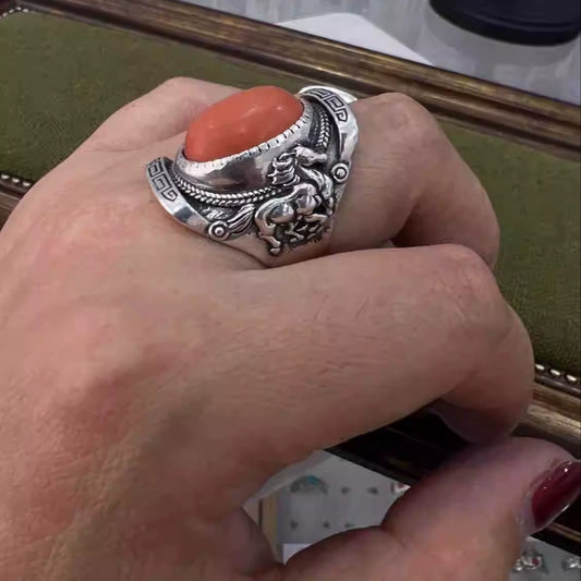 The Latest Tibetan Element Ring, Large Oval Retro Saddle, Back-shaped Ethnic Style Fashion Ring