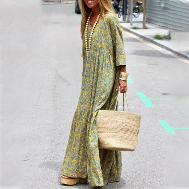 Autumn Spring New Long Sleeve Fashion Printed Bohemian Loose fitting Dress