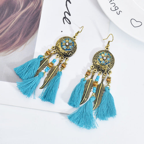 Ethnic Style Tibetan Headwear, Forehead Chain, Turquoise Tassel, Earrings, Hair Accessories