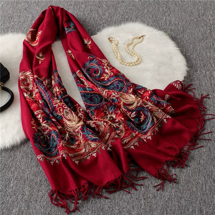 Autumn and Winter New Nepal Imitation Cashmere Cotton Embroidery Colorful Cashew National Scarf