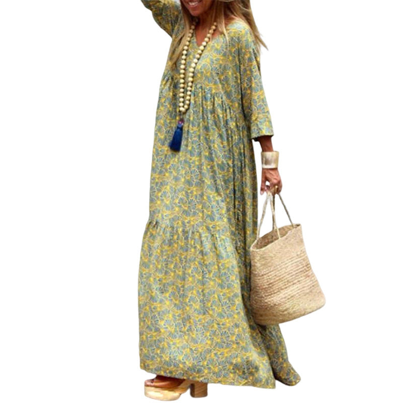 Autumn Spring New Long Sleeve Fashion Printed Bohemian Loose fitting Dress