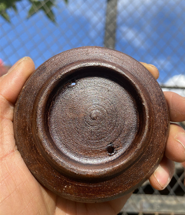 Nepalese Gilded Gray Pottery with Six Character Mantra Circular Handmade Incense Holder