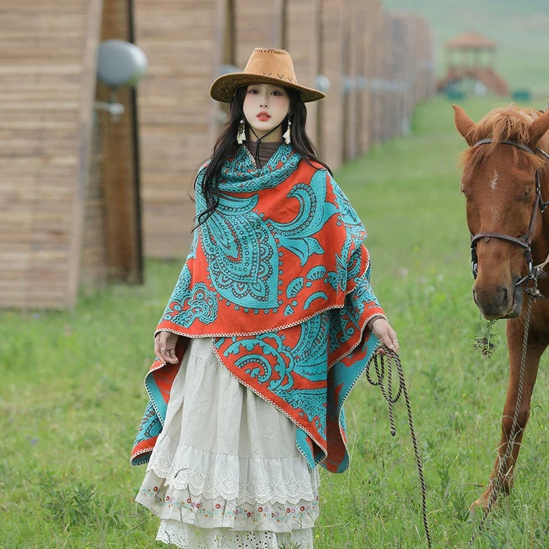 Nepal Cashew Flower Shawl Ethnic Style Scarf Cape Female Thickened Warm Cape