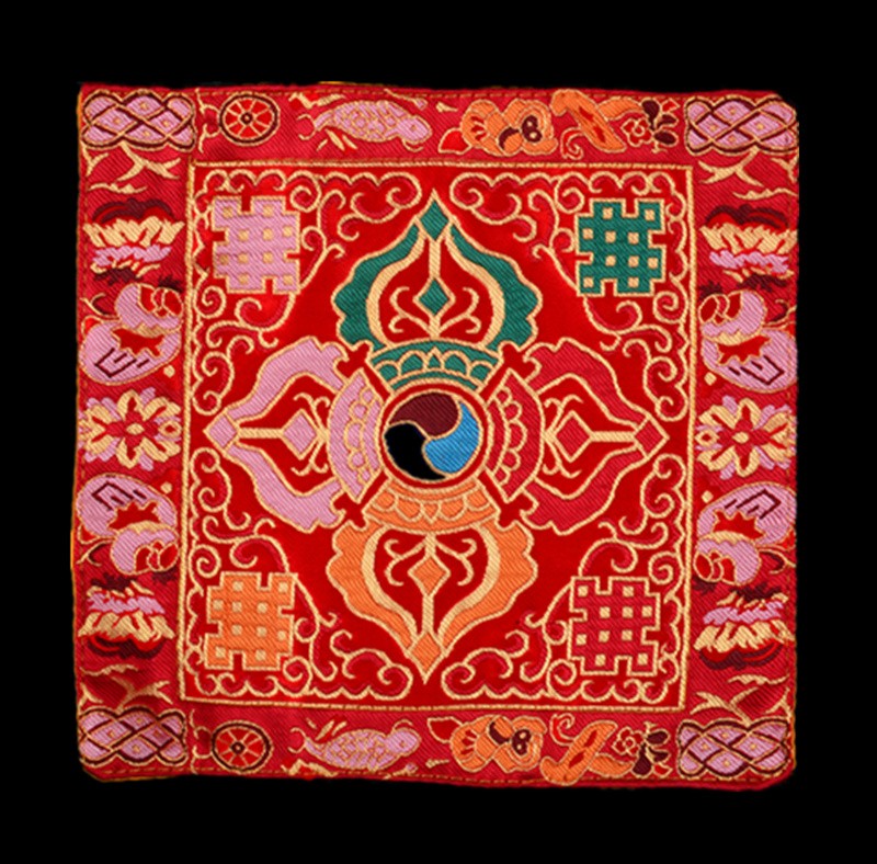 Tibetan Style Cloth Mat Embroidered with Eight Auspicious Crosses, Diamond Pestle, Bell Pestle, Tablecloth