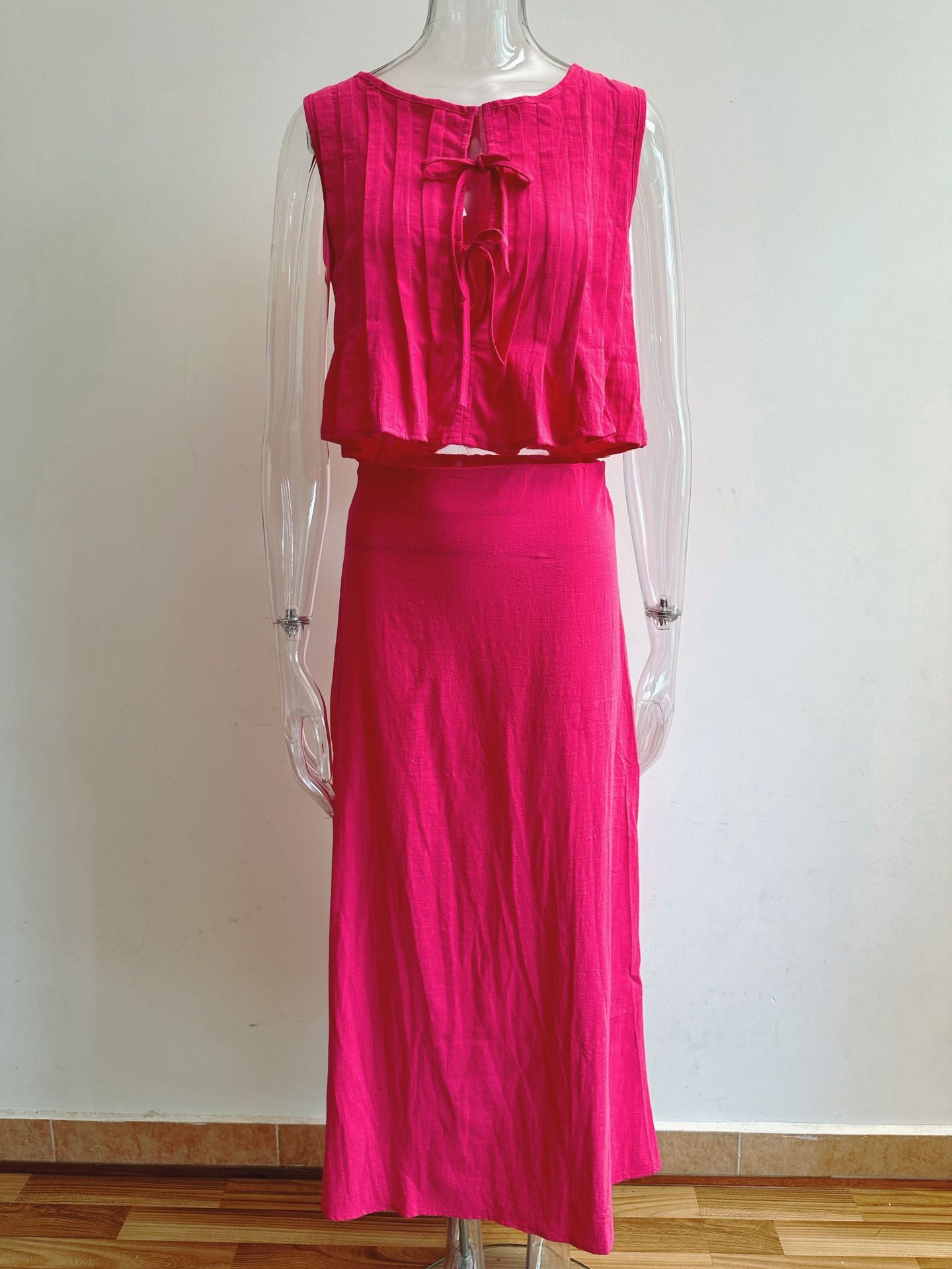 6 Colors Breathable Cotton and Linen Pleated Sleeveless Straps, Women's Shirts, High Street Long Skirts.