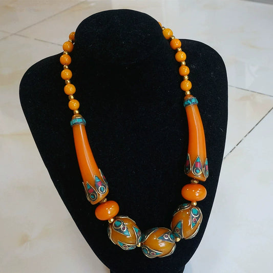 Ethnic Style Tibetan Accessories, Exaggerated Style Big Beads Nepalese Handmade Short Necklaces, Collarbone Chains