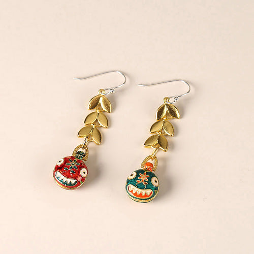 Swallowing Gold Beast New Year Earrings, Double Sided Cloisonne Earrings