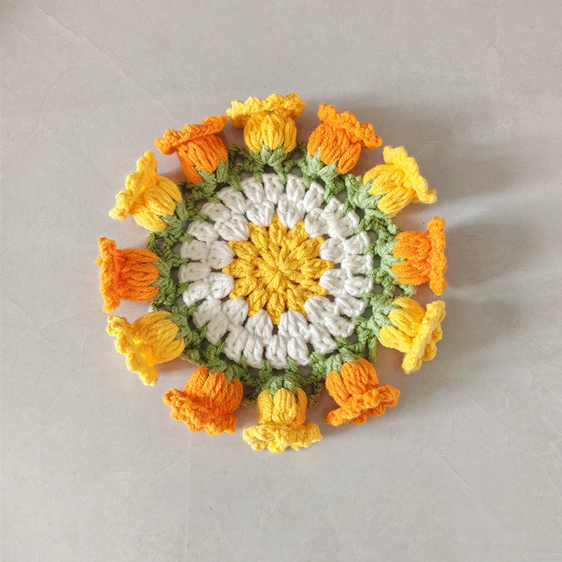 Hand Crocheted Wool Lily of The Valley Coaster Thermal Insulation Pad Small Bouquet for Girls Gifts