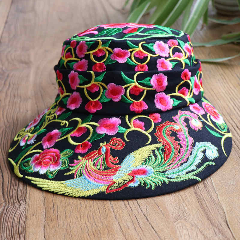 Versatile Ethnic Style Hat, Cotton and Hemp Embroidered Big Eave Hat, Embroidered Hat, Detachable Top, Dual Use Hat