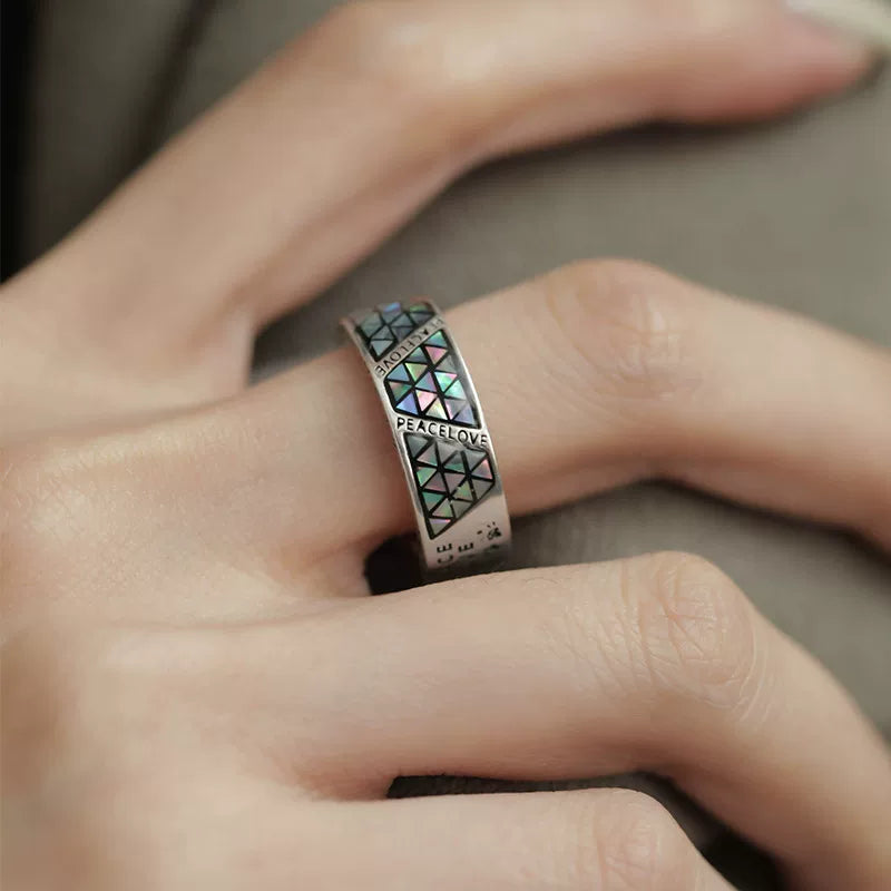 925 Silver Retro New Color Shell Geometric Graffiti Opening Bracelet Totem Enamel Old Female Niche Design