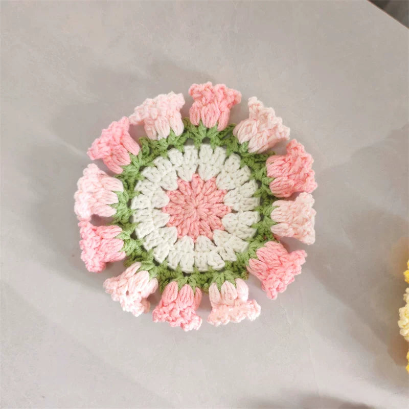 Hand Crocheted Wool Lily of The Valley Coaster Thermal Insulation Pad Small Bouquet for Girls Gifts