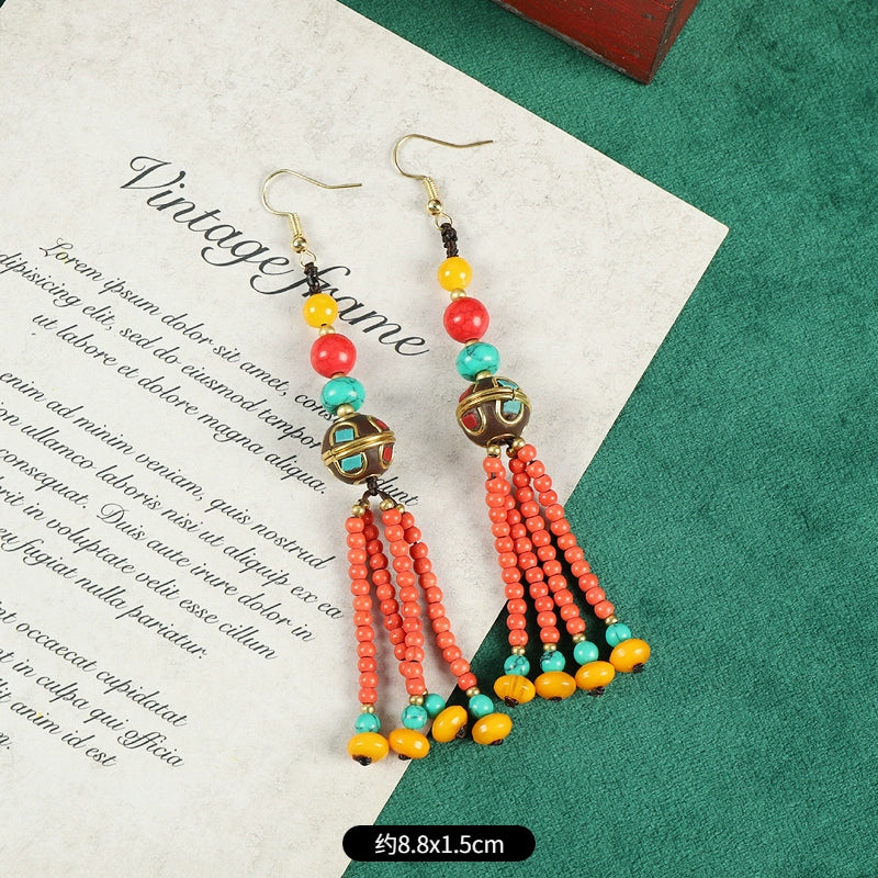 Nepalese Tibetan Woven Earrings Original Design Ethnic Style Long Tassel Earrings Tibetan Exotic Retro Earrings