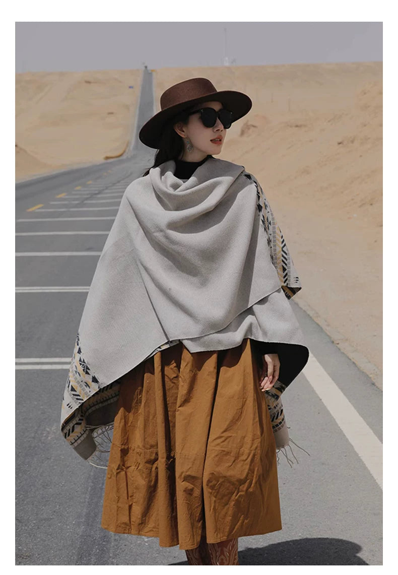 Ethnic Style Wearing Shawl Outside Women's 2026 New Cape Scarf