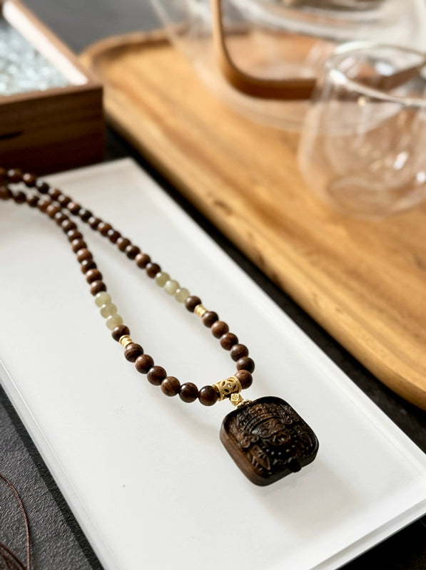 Black Pear with Agarwood Zakiram Pendant Necklace Natural Hetian Jade