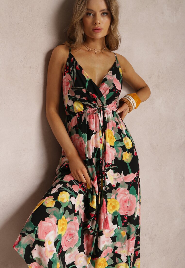 Spring/Summer New Fashion Print Sexy Dress with Deep V-shaped Sleeveless Backless Long Dress