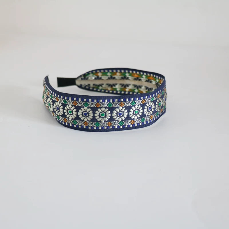 Vintage Ethnic Style Cotton and Linen Embroidery Floral Garland Pattern Fabric Lace Exquisite Headband Bohemian Headdress Head Buckle