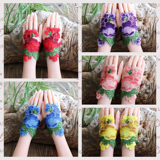 Ethnic Style Fabric Embroidery Bracelets Ethnic Style Hollow out Embroidery Gloves Wrist Bracelets