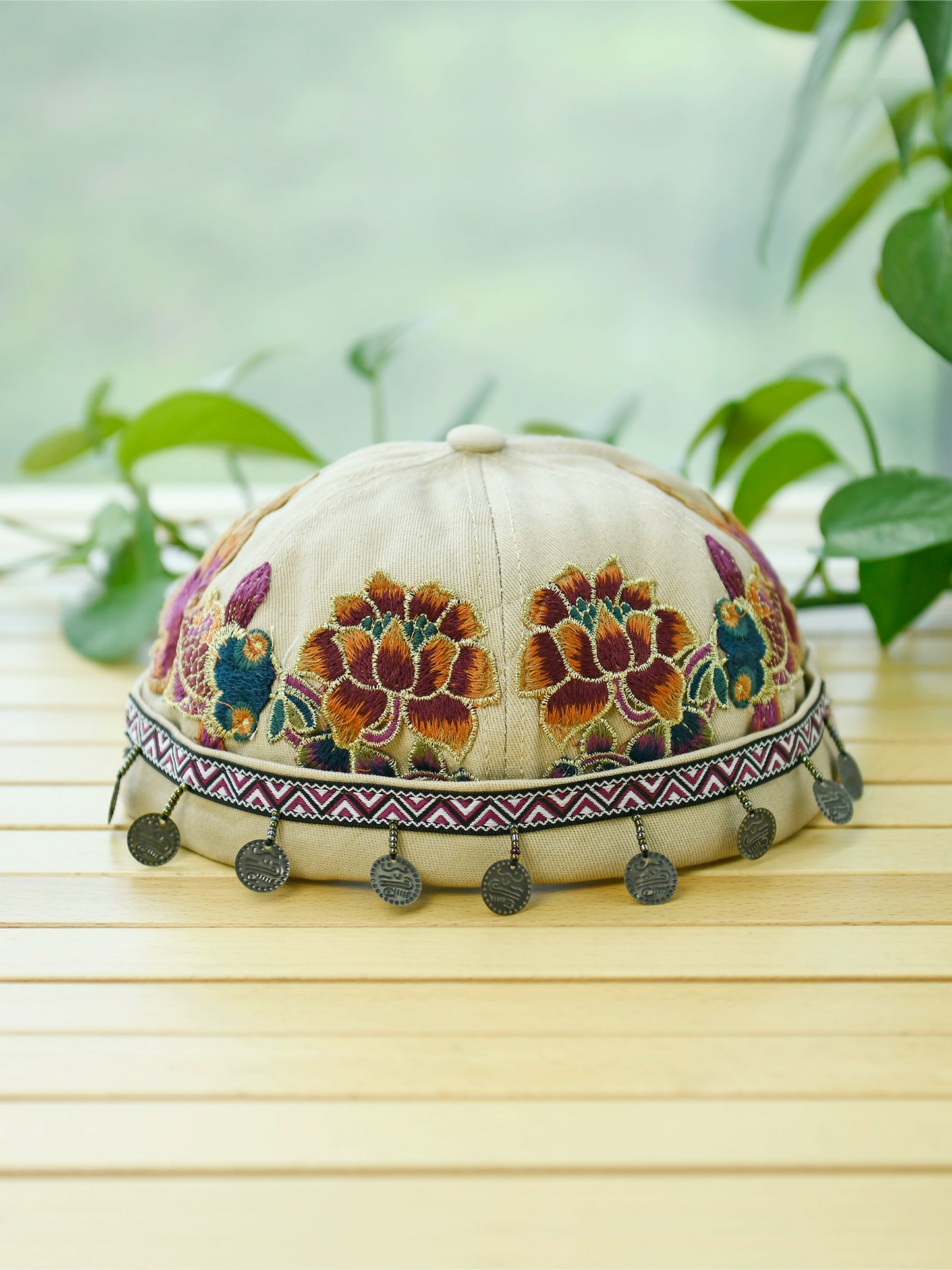 Ethnic Style Embroidery Fringed Hat Retro Personality Brimless Spring and Summer Yuppie Watermelon Hat Trendy Landlord Melon Fur Hat