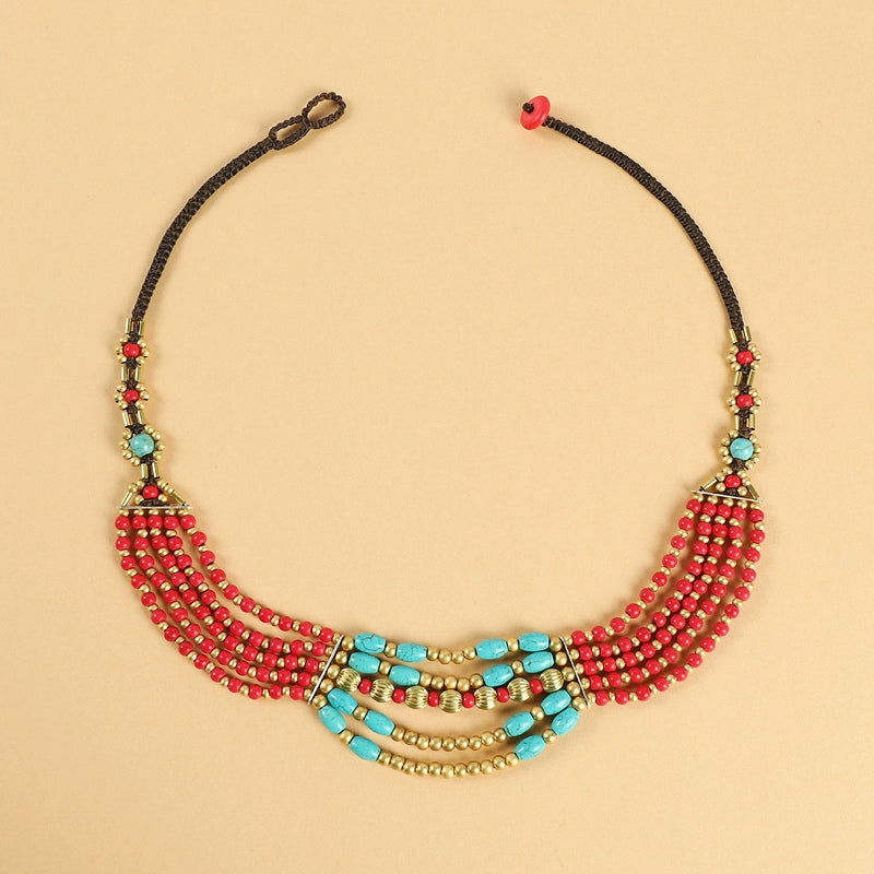 Original Design Retro Exotic Tibetan Nepalese Necklace Hand-woven Ethnic Style Multi-layer Forehead Headdress for Women