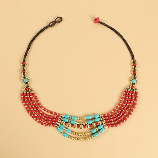 Original Design Retro Exotic Tibetan Nepalese Necklace Hand-woven Ethnic Style Multi-layer Forehead Headdress for Women