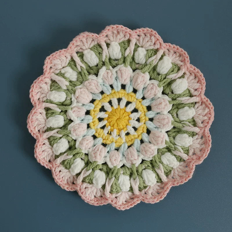 Non-slip Hand-woven Exquisite Large Coaster Sweet Wool Crocheted Vase Mat New Handmade Knitted Flower