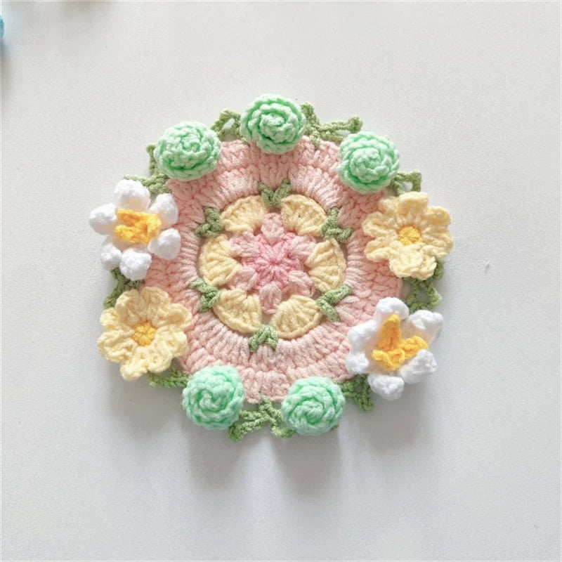 Hand-crocheted Coaster Finished Product, Flower Wool, Flower Insulation Pad - emogogo