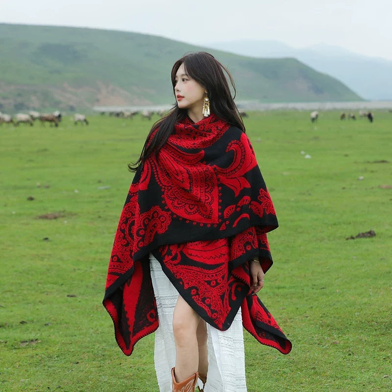 Nepal Cashew Flower Shawl Ethnic Style Scarf Cape Female Thickened Warm Cape