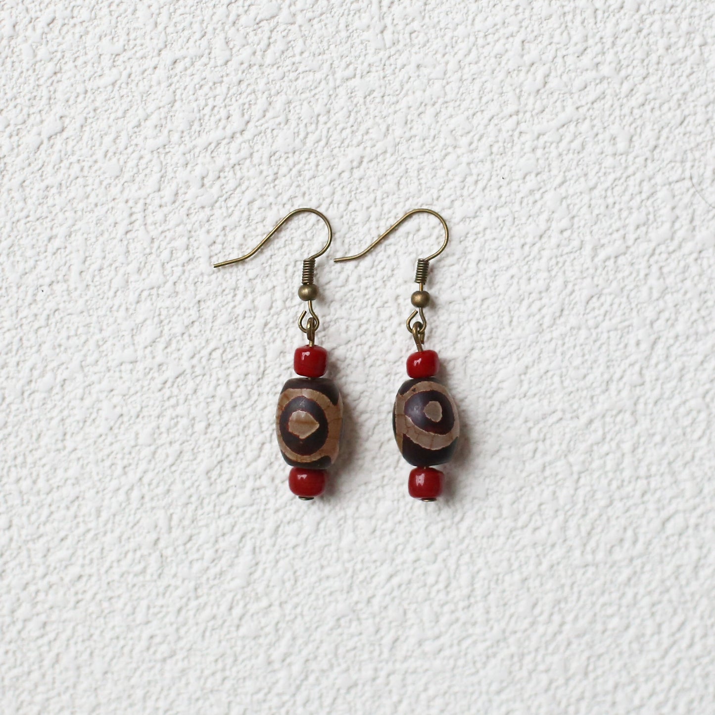 Tibetan Agate Dzi Bead Earrings, Niche Retro Ethnic Style Jewelry