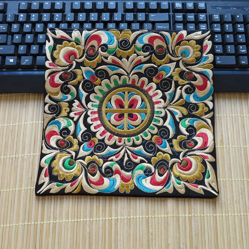 Ethnic Style Embroidery Placemat Yi Fabric Embroidery Heat Insulation Mat Tea Square Mat Table Coffee Table Anti-scalding and Non-slip Mat