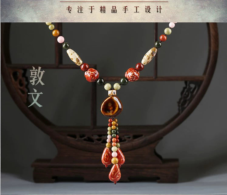 Ethnic Style High-end Ceramic Sweater Chain Women's Long Versatile Pendant Autumn and Winter Necklace 2023 New Jewelry Pendant
