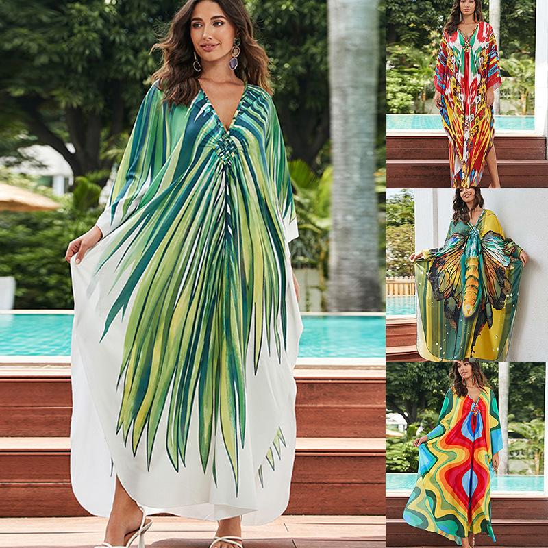 New Printed Chest Knitted Beach Cover Up Loose Oversized Vacation Sun Protection Shirt Bikini Cover Up