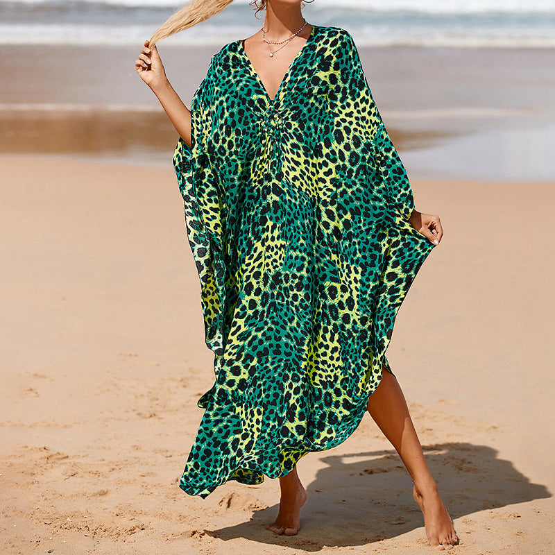 Summer Cotton Printed Beach Blouse Vacation Casual Bikini Sunscreen Beach Skirt