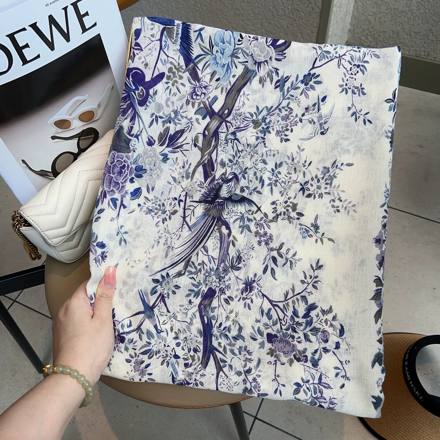 Cotton and Linen Scarf Female Original Design Birds and Flowers Pastoral Style Versatile Warm and Beautiful Neck Shawl Spring and Autumn New