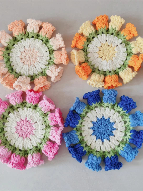 Hand Crocheted Wool Lily of The Valley Coaster Thermal Insulation Pad Small Bouquet for Girls Gifts