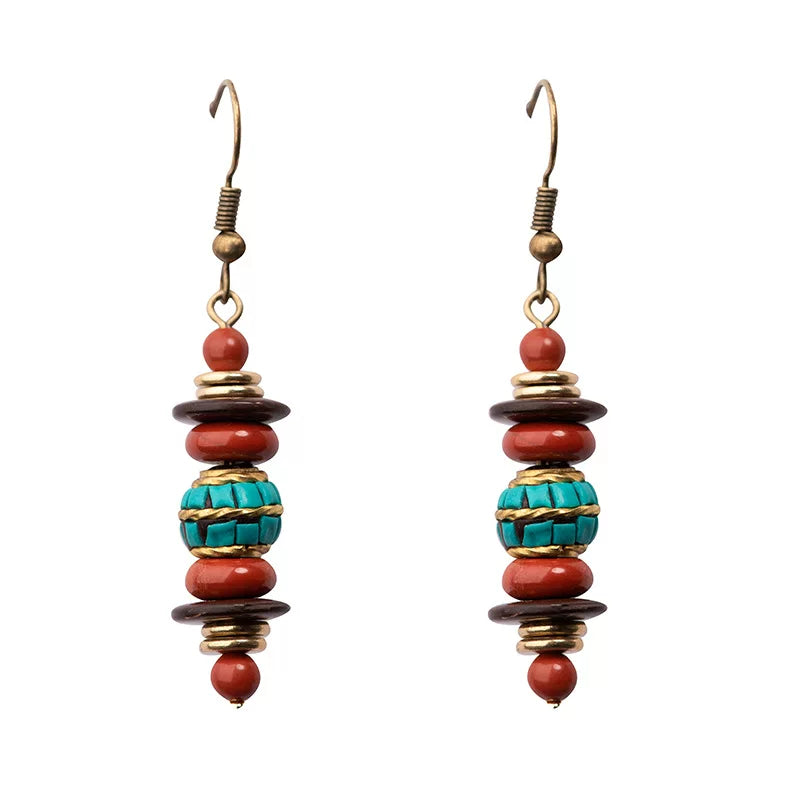 Retro Ethnic Style Nepalese Earrings, Natural Red Stone Earrings, Simple and Atmospheric Versatile Tibetan Niche Design Earrings