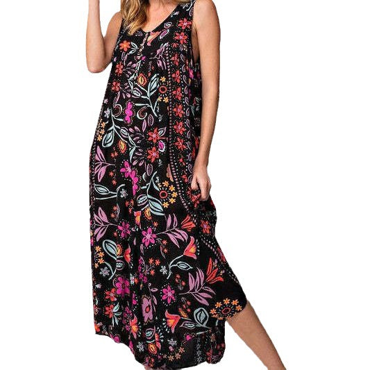 Summer New Women's Retro Print Loose Sleeveless jumpsuit