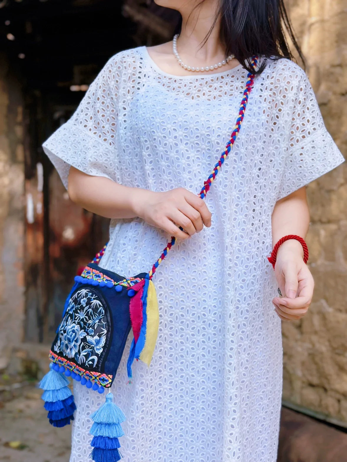 Ethnic Style Embroidered Diagonal Hanging Small Bag, Fringed Bag, Ancient Style Embroidered Bag