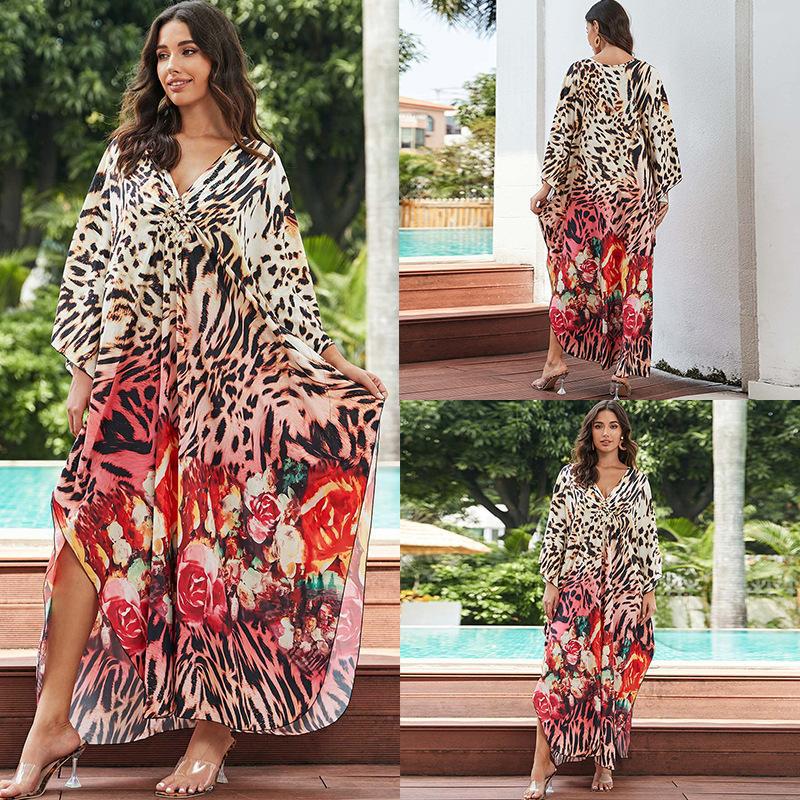 New Printed Chest Knitted Beach Cover Up Loose Oversized Vacation Sun Protection Shirt Bikini Cover Up