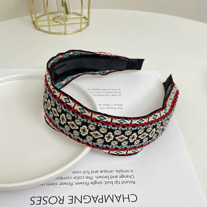 Bohemian Embroidered Headband Retro Ethnic Style Toothed Non-slip Headband Hairpin Large Flower Hair Accessories