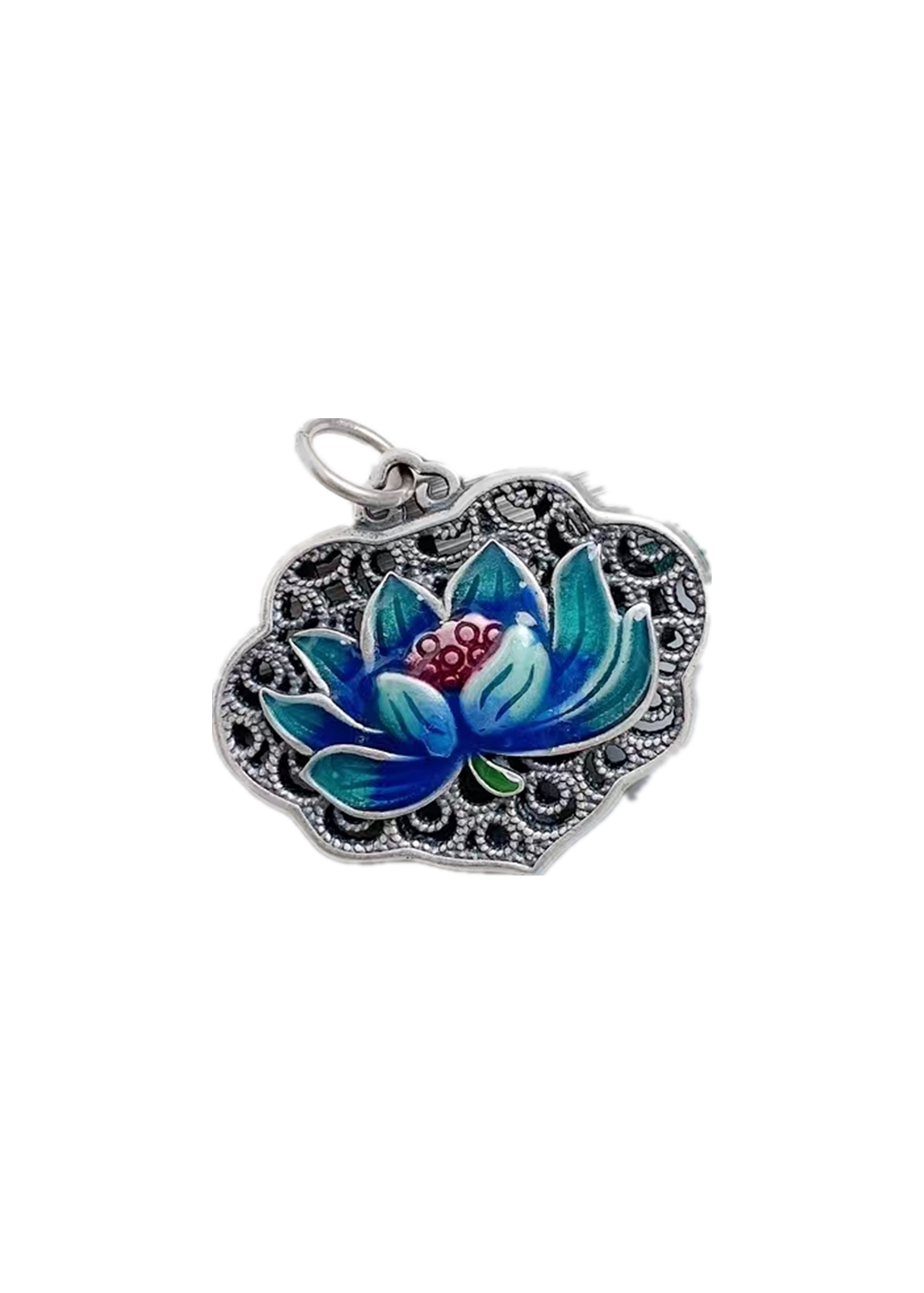S925 Anemone Heart Sutra Necklace for Men and Women Painted with Lang Lotus Ruyi Lock Pendant Vintage Clavicle Chain