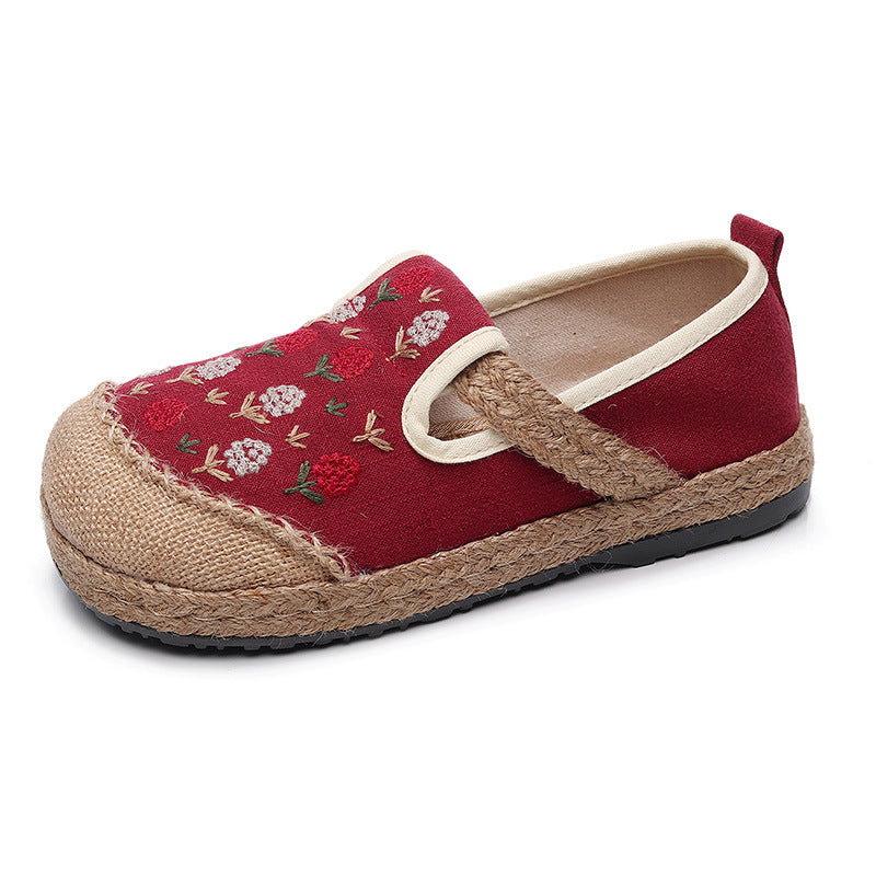 New Women's Embroidered Linen Flat Shoes