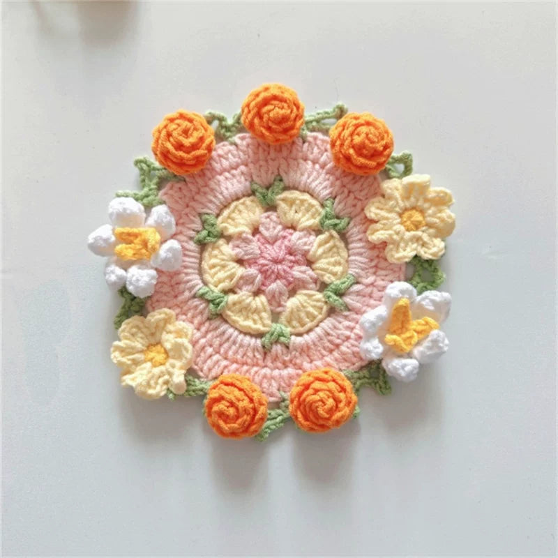 Hand-crocheted Coaster Finished Product, Flower Wool, Flower Insulation Pad - emogogo