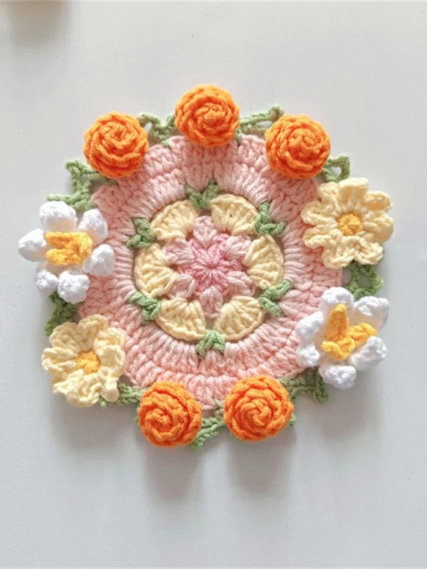 Hand-crocheted Coaster Finished Product, Flower Wool, Flower Insulation Pad - emogogo