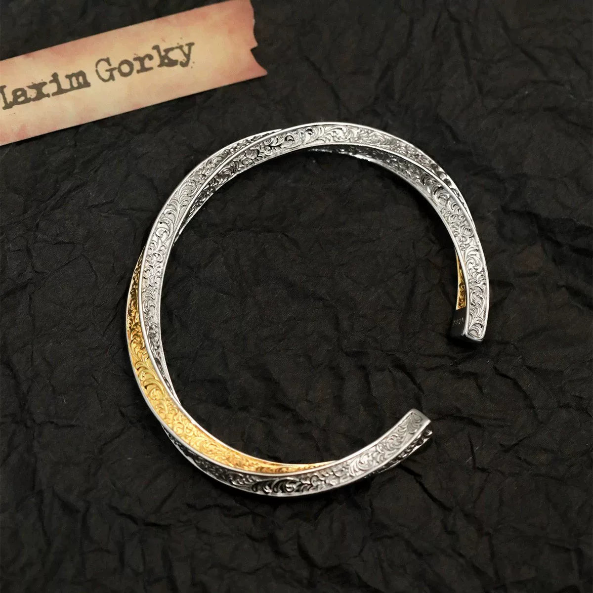 925 Silver Retro New Color Matching Tang Grass Pattern Mobius Bracelet Ethnic Style Female Niche Design High Sense