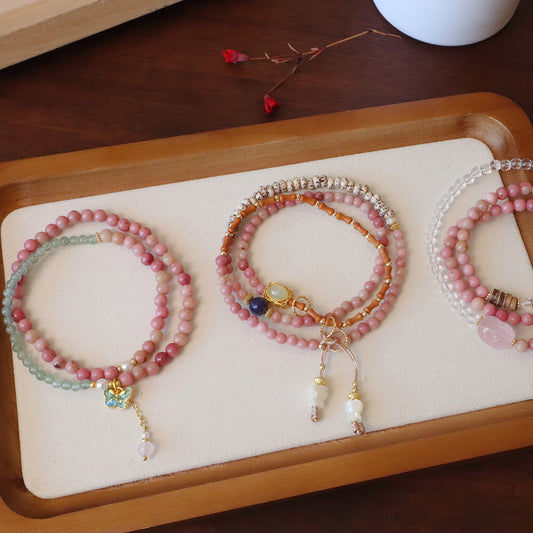 New Tibetan Natural Red Stone Multi-circle Bracelet Powder Crystal Star Moon Bodhi Olive Multi-circle Bracelet