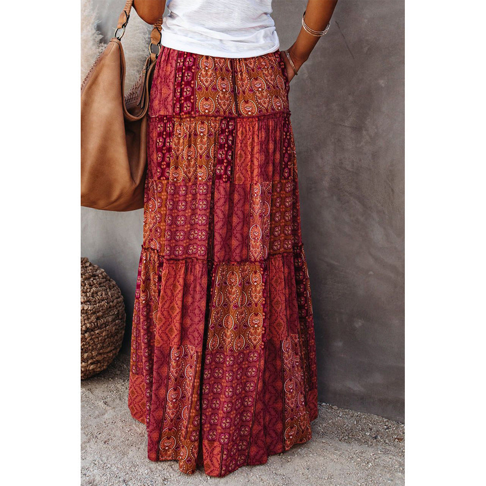 New Bohemian Style Skirt, Loose Fitting Casual High Waisted Long Skirt