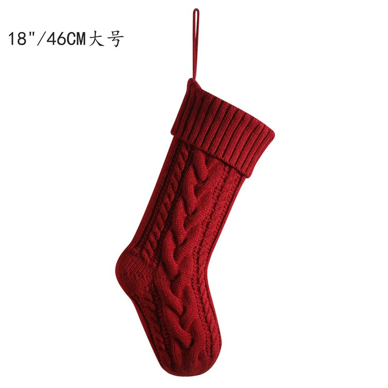 Knitted Christmas gift bag Decorative stockings Christmas stockings Hanging piece Color matching enlarged stagger Fried Dough Twists large capacity gift bag