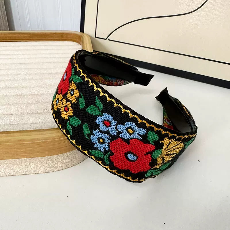 Bohemian Embroidered Headband Retro Ethnic Style Toothed Non-slip Headband Hairpin Large Flower Hair Accessories