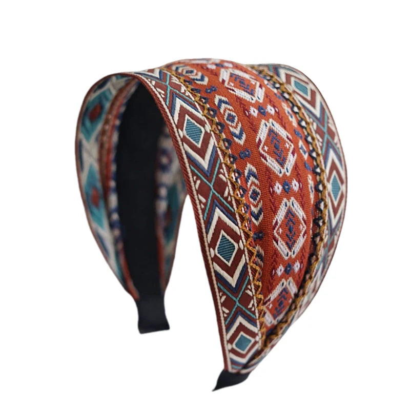 Variable Width Exquisite Embroidery Ethnic Style Headband, Wide Edge Headband Women's New Model
