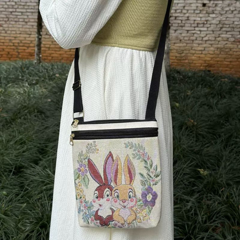 Woven Flower Cloth Bags, Retro Mobile Phone Change Bags, Two-layer Black Belts